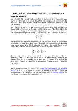 UNIVERSIDAD NACIONAL SAN LUIS GONZAGA DE ICA                                     FIME
RELACION DE TRANSFORMACION EN EL TRANSF