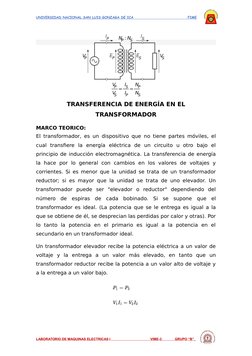 UNIVERSIDAD NACIONAL SAN LUIS GONZAGA DE ICA                                     FIME
TRANSFERENCIA DE ENERGÍA EN EL
TRANSFOR