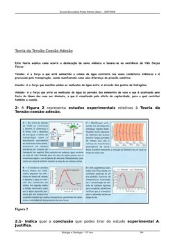 Escola Secundária Poeta António Aleixo – 2007/2008
Teoria da Tensão-Coesão-Adesão
Esta teoria explica como ocorre a deslocaçã