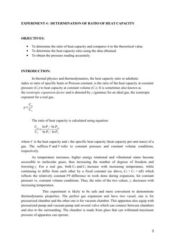EXPERIMENT 4 : DETERMINATION OF RATIO OF HEAT CAPACITY
OBJECTIVES:

To determine the ratio of heat capacity  (https://en.wik