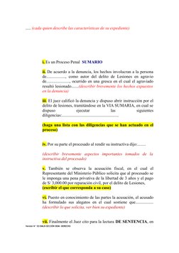 ..... (cada quien describe las características de su expediente)
i. Es un Proceso Penal  SUMARIO
ii. De acuerdo a la denuncia
