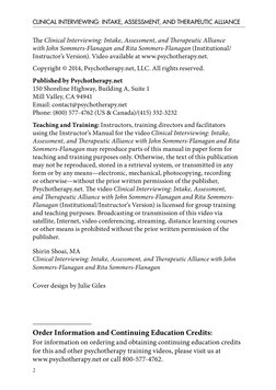 2
CLINICAL INTERVIEWING: INTAKE, ASSESSMENT, AND THERAPEUTIC ALLIANCE
T e Clinical Interviewing: Intake, Assessment, and T er