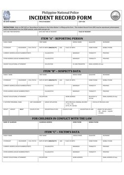 Forma Irf PNP Incident Record Form (IRF) | PDF | Police Officer | Police