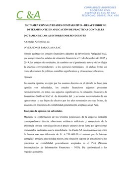 CONFIABLES AUDITORES
SOCIEDAD CIVIL
AVENIDA EL SOL Nª 562
TELEFONO: 956951 FAX: 456
C 
  &  A
DICTAMEN CON SALVEDADES COMPARA