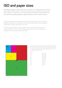 ISO and paper sizes
Standard paper sizes provide a means for designers, printers 
and others involved in the printing and pub
