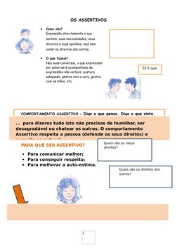 1
OS ASSERTIVOS

Como são?
Expressão directamente o que 
sentem, suas necessidades, seus 
direitos e suas opiniões, mas sem