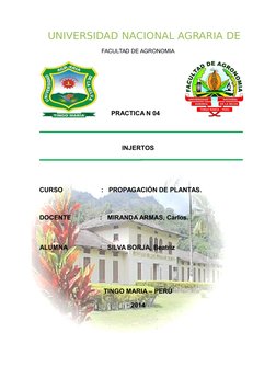 FACULTAD DE AGRONOMIA
     PRACTICA N 04
INJERTOS
CURSO 
                :   PROPAGACIÓN DE PLANTAS.
DOCENTE
        :   MIRA