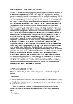 CONTROL DE COSTOS DE ALIMENTOS Y BEBIDAS 
Alfredo Youshimatz Nava nos describe como el correcto manejo del “Control de
costos