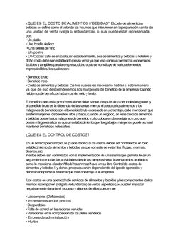 ¿QUE ES EL COSTO DE ALIMENTOS Y BEBIDAS? El costo de alimentos y 
bebidas se define como el valor de los insumos que intervie