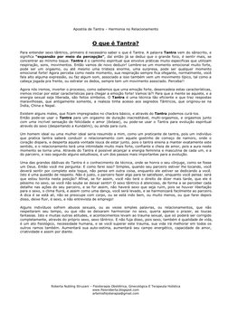 Apostila de Tantra – Harmonia no Relacionamento 
 
Roberta Nubling Struzani – Fisioterapia Obstétrica, Ginecológica E Terapeu