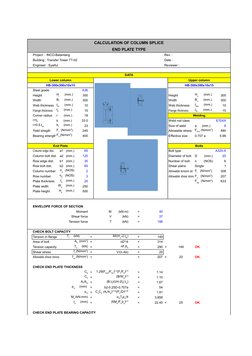 CALCULATION OF COLUMN SPLICE
END PLATE TYPE
Project :  INCO-Balantang
Rev. :
Building : Transfer Tower TT-02
Date :
Engineer