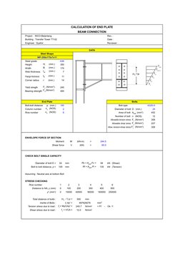 CALCULATION OF END PLATE
BEAM CONNECTION
Project :  INCO-Balantang
Rev. :
Building : Transfer Tower TT-02
Date :
Engineer : S