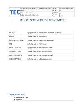 Method Statement for Rebar Works | PDF | Building Technology | Building ...