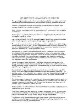 METHOD STATEMENT INSTALLATION OF SYNTHETIC GRASS
The synthetic grass is delivered to site by lorry and unloaded either by a c