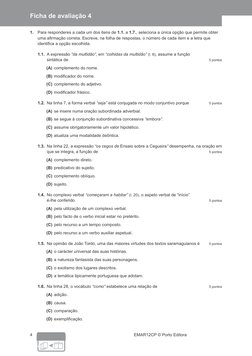 fotocopiável
Ficha de avaliação 4
1.
Para responderes a cada um dos itens de 1.1. a 1.7., seleciona a única opção que permite
