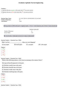 Graduate Aptitude Test in Engineering
 
 
 
 
 
Notations :
Question Paper Name:
EE: ELECTRICAL ENGINEERING 7th Feb Shift1
Nu