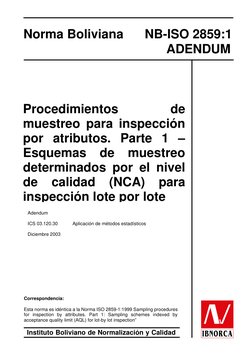 Instituto Boliviano de Normalización y Calidad 
Norma Boliviana      NB-ISO 2859:1
ADENDUM
Procedimientos 
de 
muestreo para