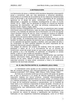 INSEBULL 2007  
José María Avilés y Juan Antonio Elices 
 
1
I-INTRODUCCIÓN 
 
Los fenómenos de acoso y maltrato entre escola