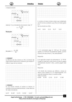 Aritmética        -        División 
Angel Curilla Quispe    /  RPC. 992624826  /  G-mail: curimate24@gmail.co