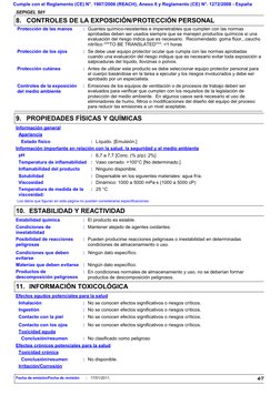 SEPIGEL 501
Cumple con el Reglamento (CE) N°. 1907/2006 (REACH), Anexo II y Reglamento (CE) N°. 1272/2008 - España
8. CONTROL