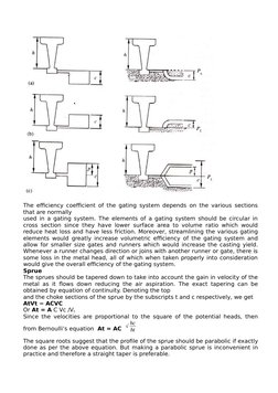 The efficiency coefficient of the gating system depends on the various sections
that are normally
used in a gating system. Th