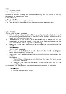 riser.
X = 
SAcasting/Vcasting
SAriser/Vriser
In order to feed the casting, the riser should solidify last and hence its free