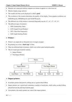 Chapter 2- Input Output Memory Device
MDRPUC, Hassan
4 | P a g e

Monitors are connected with the computer are similar in ap