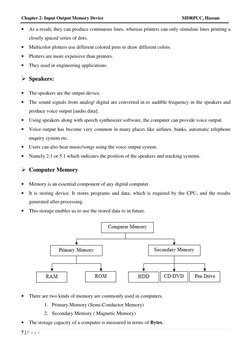 Chapter 2- Input Output Memory Device
MDRPUC, Hassan
7 | P a g e

As a result, they can produce continuous lines, whereas pr