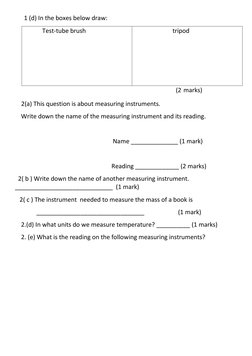 1 (d) In the boxes below draw: 
            Test-tube brush 
                         tripod 
(2 marks) 
      2(a) T