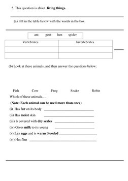 5. This question is about  living things.           
         (a) Fill in the table below with the words in the b