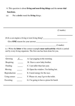 6. This question is about living and non-living things and the seven vital  
       functions. 
     (a) 
Put