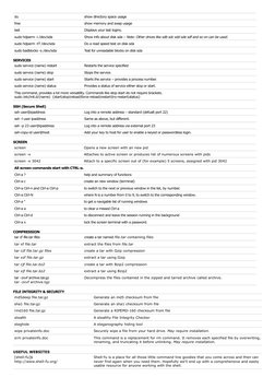 du
show directory space usage
free
show memory and swap usage
last
Displays your last logins.
sudo hdparm -i /dev/sda
Show in