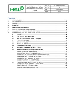 Method Statement & Risk 
Assessment of Sheet Piling 
Works  
Doc. No 
10-0115P025-MS-015 
Rev. No. 
3 
Date 
15/02/2017 
Pa