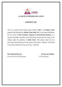 ACADEMY OF HIGHER EDUCATION
CERTIFICATE
This is to certify that the project report entitled  “Topic”  at  Company Name
prepar