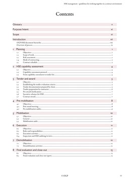 iii
HSE management – guidelines for working together in a contract environment
© OGP
Contents
Glossary 
v
Purpose/intent 
vi