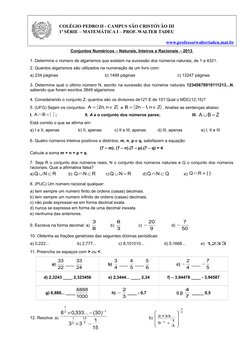 COLÉGIO PEDRO II - CAMPUS SÃO CRISTÓVÃO III
1ª SÉRIE – MATEMÁTICA I – PROF. WALTER TADEU
                      
www.professor