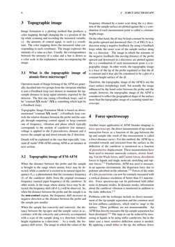 6
4
FORCE SPECTROSCOPY
3
Topographic image
Image formation is a plotting method that produces a
color mapping through changin