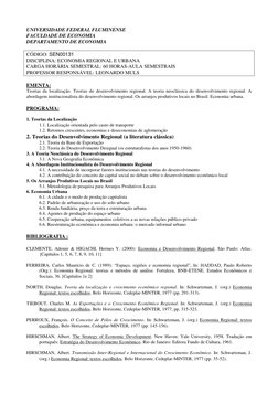 UNIVERSIDADE FEDERAL FLUMINENSE 
FACULDADE DE ECONOMIA 
DEPARTAMENTO DE ECONOMIA 
 
CÓDIGO: SEN00131 
DISCIPLINA: ECONOMIA RE