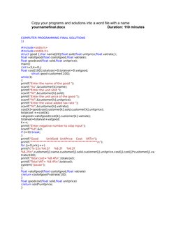 C Programming Final Exam Solutions | PDF | Value Added Tax | String ...