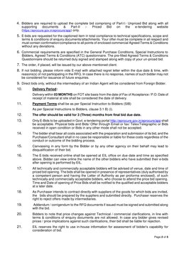 Page 2 of 5 
 
4. Bidders are required to upload the complete bid comprising of Part-I:- Unpriced Bid along wit