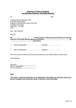 Page 5 of 5 
 
                                  
Proforma of Letter of Authority  
for Attending Unpriced / Pr