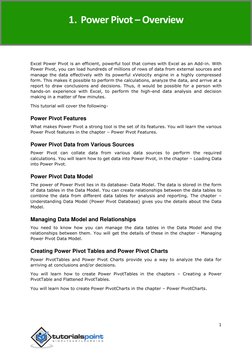 Excel Power Pivot 
1 
 
 
Excel Power Pivot is an efficient, powerful tool that comes with Excel as an Add-in. With 
Power Pi