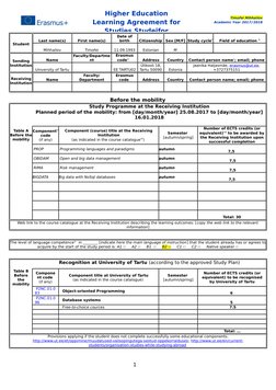 Timofei Mihhailov
Academic Year 2017/2018
Higher Education
Learning Agreement for
Studies Studeifor
Student
 
Last name(s)
Fi