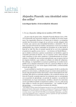 1
Alejandra Pizarnik: una identidad entre 
dos orillas*
Luis Bagué Quílez  (Universidad de Alicante)
1. Yo soy Alejandra: deb