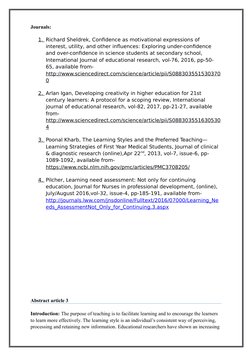 Journals:
1. Richard Sheldrek, Confidence as motivational expressions of 
interest, utility, and other influences: Exploring