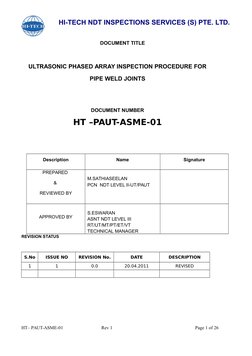 HI-TECH NDT INSPECTIONS SERVICES (S) PTE. LTD. 
                         
DOCUMENT TITLE
ULTRASONIC PHASED ARRAY INSPECTION P