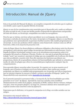 Manual de jQuery
http://desarrolloweb.com/manuales/manual-jquery.html
Página 2 de 200
Introducción: Manual de jQuery
Esta es