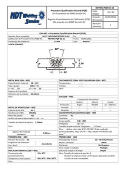 Procedure Qualification Record (PQR)  
(In Accordance to ASME Section IX) 
 
Registro Procedimiento de Calificación (PQR)