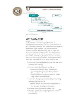 APQP - Concurrent Process
Why Apply APQP
APQP supports the never ending pursuit of 
continuous improvement. The first three s