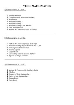 Vedic Maths Level 1 Syllabus Overview | PDF | Teaching Methods & Materials